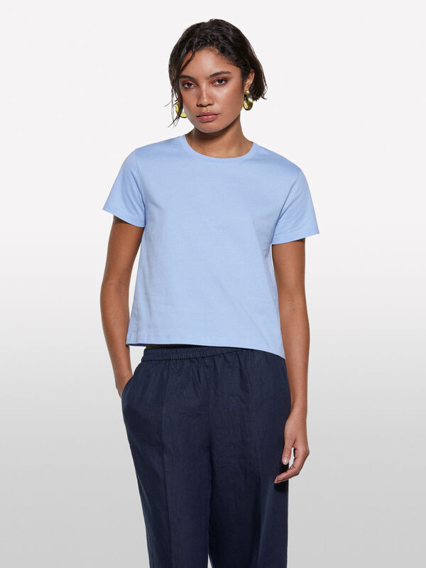 Hellblaues, kastenförmiges T-Shirt - kurzärmeliges t-shirt für damen | Sisley