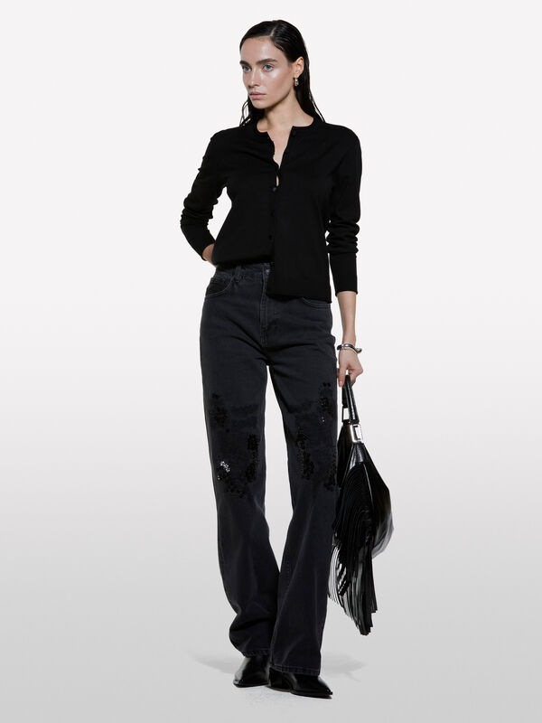 Schwarze Strickjacke mit normaler Passform - cardigans für damen | Sisley