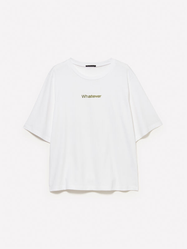 Weißes T-Shirt mit Schriftzug-Print Weißes T-Shirt mit Schriftzug-Print - kurzärmeliges t-shirt für damen | Sisley