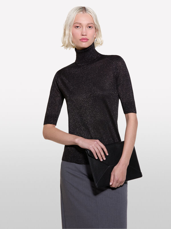 Kurzärmeliger Rollkragenpulli in Schwarz - pullover hoher kragen für damen | Sisley