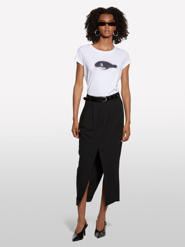 Weißes T-Shirt mit Augen-Print Weißes T-Shirt mit Augen-Print - kurzärmeliges t-shirt für damen | Sisley