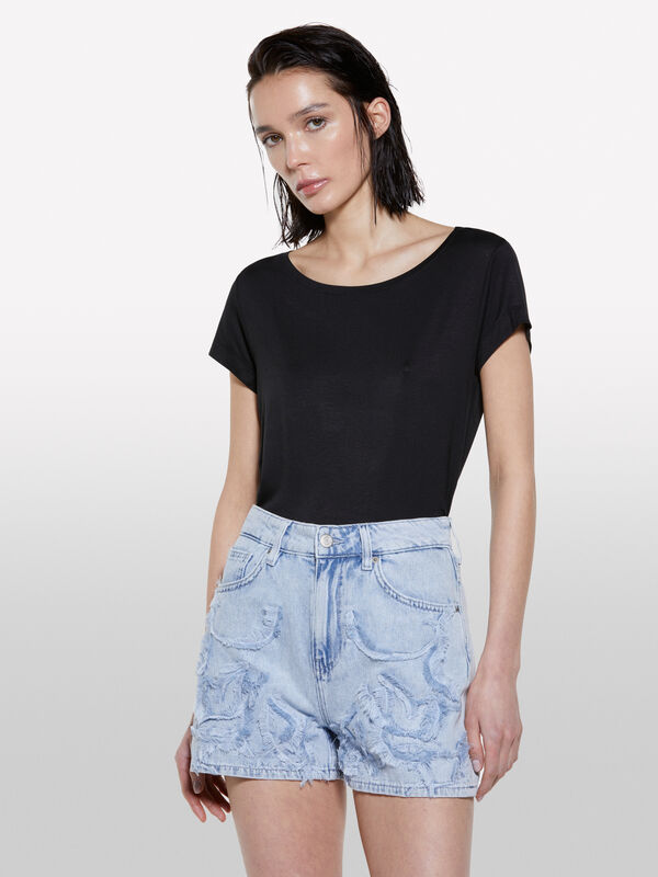 Schwarzes Kurzarm-T-Shirt - kurzärmeliges t-shirt für damen | Sisley