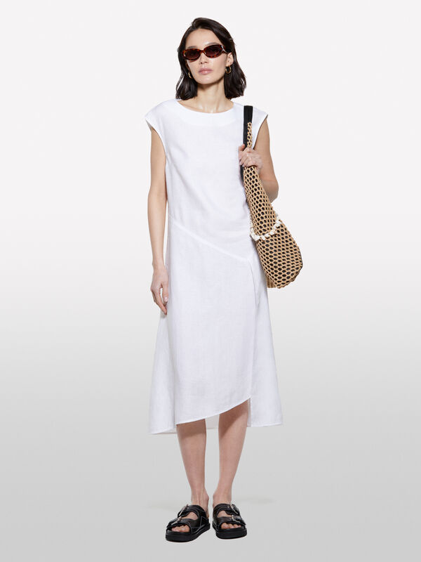Weißes Kleid aus 100% Leinen - midi kleider für damen | Sisley