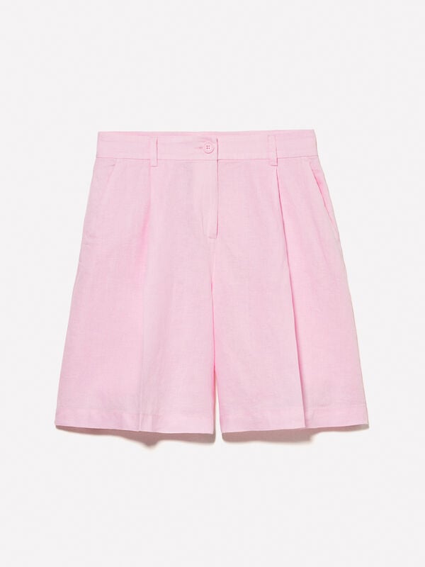 Rosa Bermudashorts aus 100% Leinen Rosa Bermudashorts aus 100% Leinen - shorts und kurze hosen für damen | Sisley