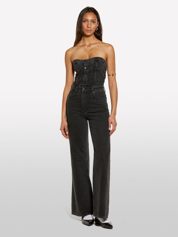 Schwarzes Bustier-Jumpsuit in Jeans - overalls jumpsuits f&uuml;r damen | Sisley