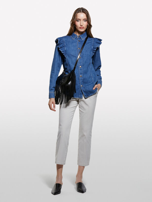 Blaues Jeanshemd mit Rüschen Blaues Jeanshemd mit Rüschen - hemden für damen | Sisley