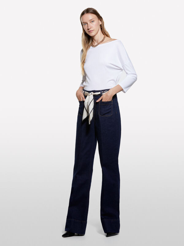 Weißes T-Shirt mit U-Boot-Ausschnitt Weißes T-Shirt mit U-Boot-Ausschnitt - langärmeliges t-shirt für damen | Sisley