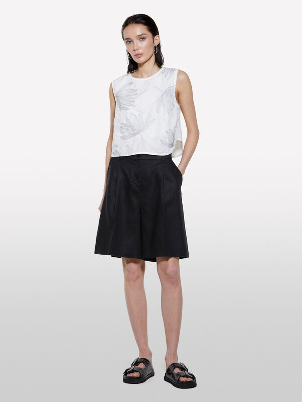 Schwarze Bermudashorts aus 100% Leinen - shorts und kurze hosen für damen | Sisley