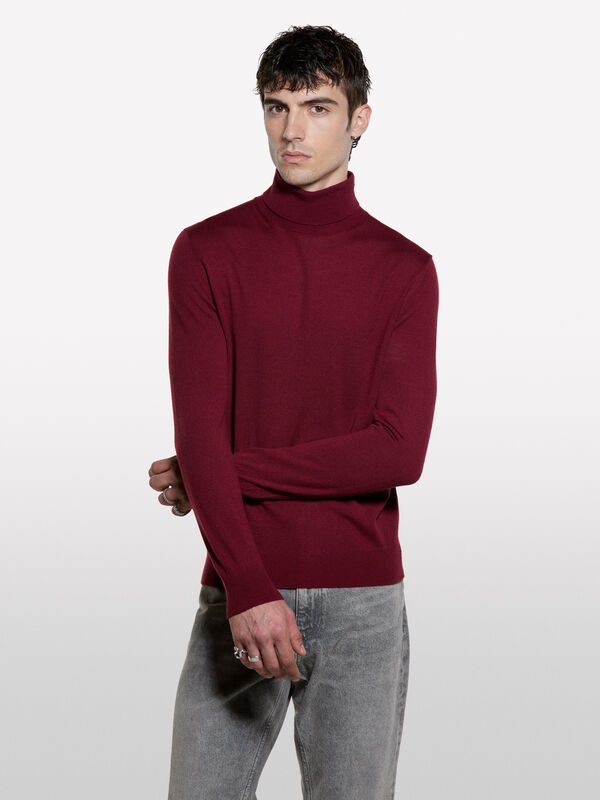 Granatroter Pullover mit hohem Kragen - pullover hoher kragen f&uuml;r herren | Sisley