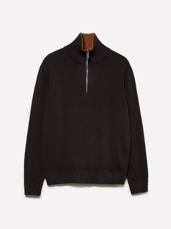 Dunkelgrauer Pullover mit Reißverschluss - pullover hoher kragen für herren | Sisley