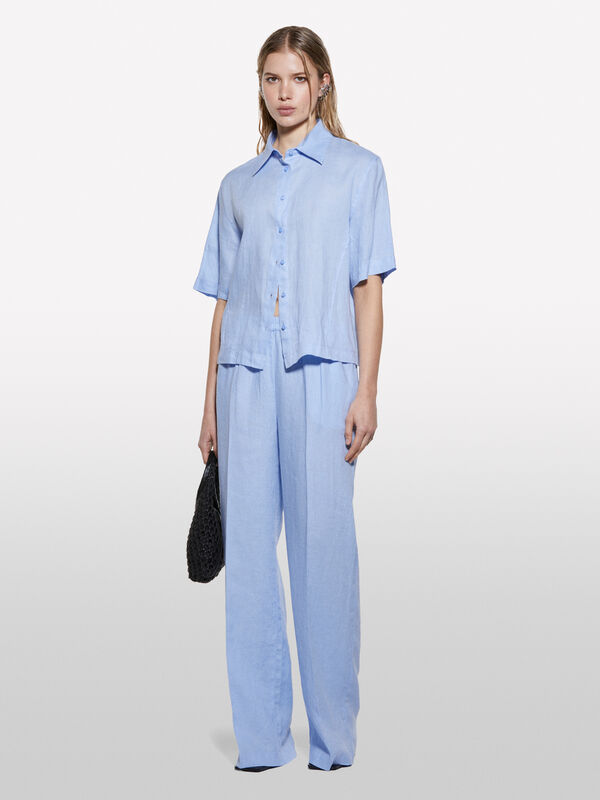 Hellblaue Flare-Fit-Hose aus 100% Leinen - palazzo hosen für damen | Sisley