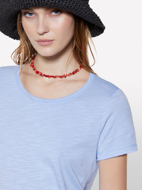 Hellblaues T-Shirt mit Rundhalsausschnitt - kurzärmeliges t-shirt für damen | Sisley