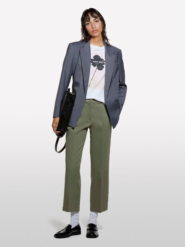 Dunkelgrüne Hose mit hoher Taille - regular hosen für damen | Sisley