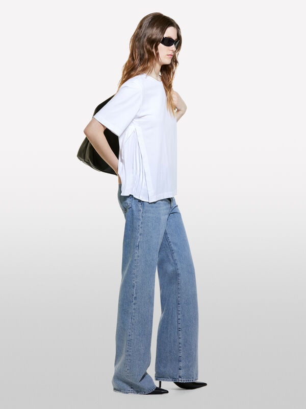 Wei&szlig;es T-Shirt mit Plissee - kurz&auml;rmeliges t-shirt f&uuml;r damen | Sisley