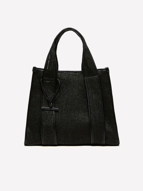 Schwarzer Shopper mit Stroheffekt - taschen tote bag für damen | Sisley