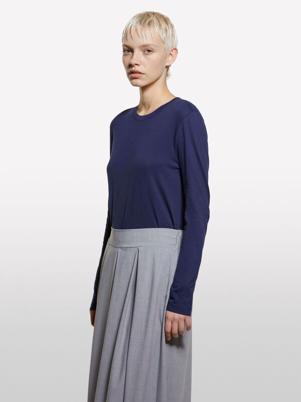 Blaues Langarm-T-Shirt Blaues Langarm-T-Shirt - langärmeliges t-shirt für damen | Sisley