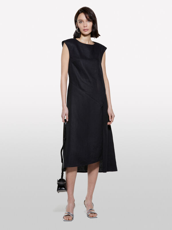 Schwarzes Kleid aus 100% Leinen - midi kleider für damen | Sisley