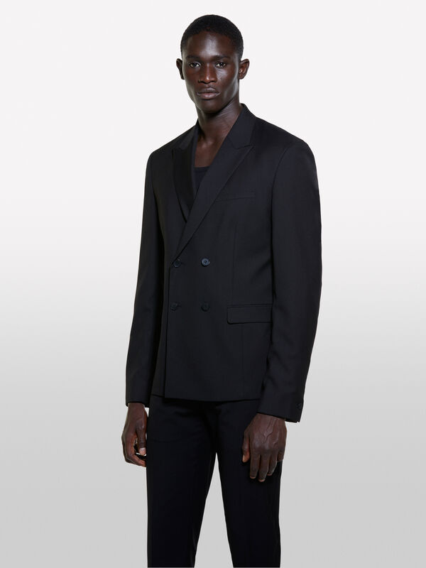 Zweireihiger Blazer in Schwarz in slim comfort fit - blazer f&uuml;r herren | Sisley