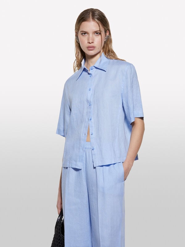 Hellblaues Kurzarmhemd aus 100% Leinen - hemden für damen | Sisley