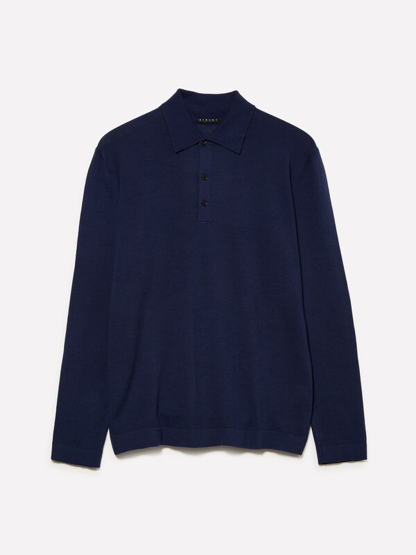 Dunkelblaues Strick-Poloshirt - pullover v-ausschnitt für herren | Sisley