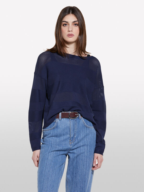 Dunkelblauer Pulli mit U-Boot-Ausschnitt - pullover u-bootausschnitt für damen | Sisley