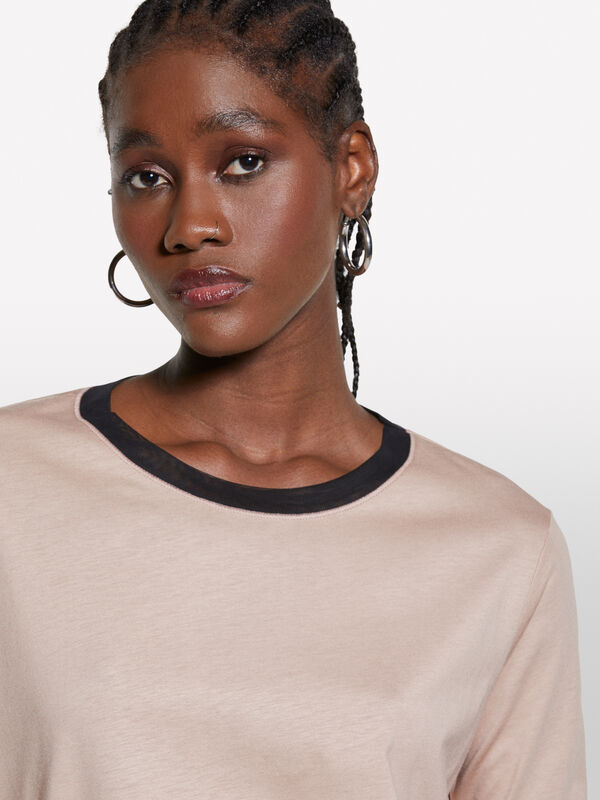 Braunes T-Shirt mit Tülleinsätzen - kurzärmeliges t-shirt für damen | Sisley