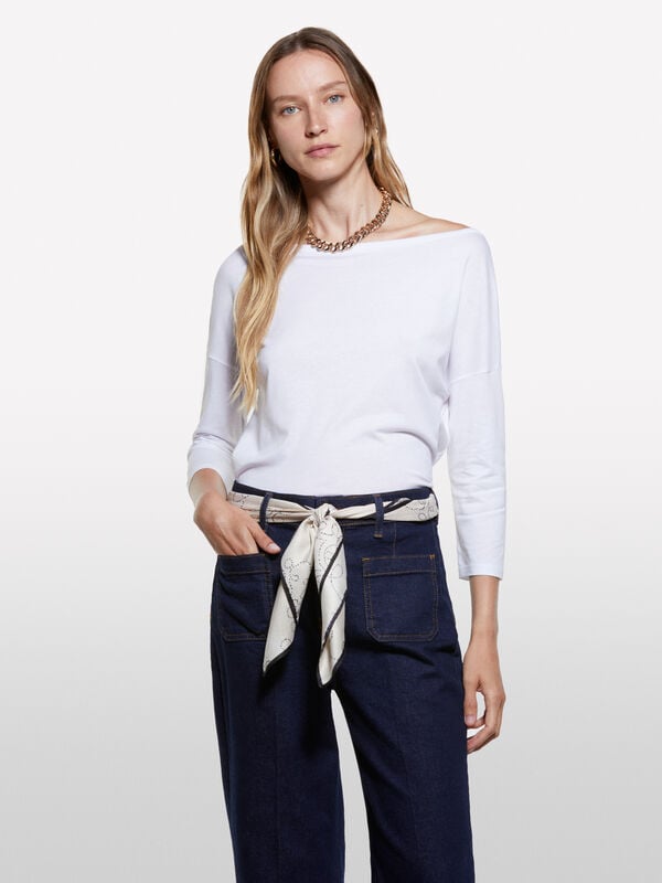 Weißes T-Shirt mit U-Boot-Ausschnitt - langärmeliges t-shirt für damen | Sisley