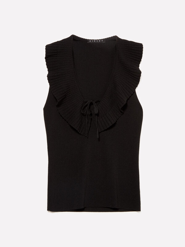 Schwarzes Stricktop mit Rüschen - top für damen | Sisley