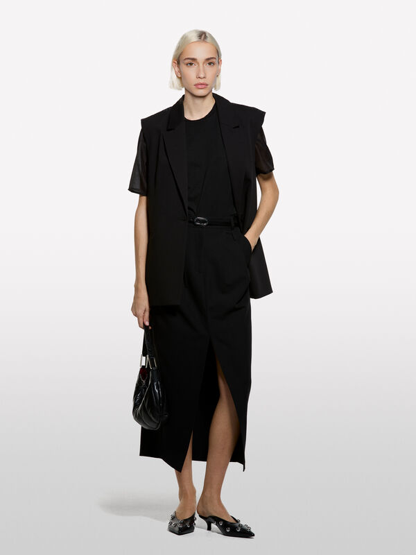 Schwarzes T-Shirt mit Transparenz - kurz&auml;rmeliges t-shirt f&uuml;r damen | Sisley