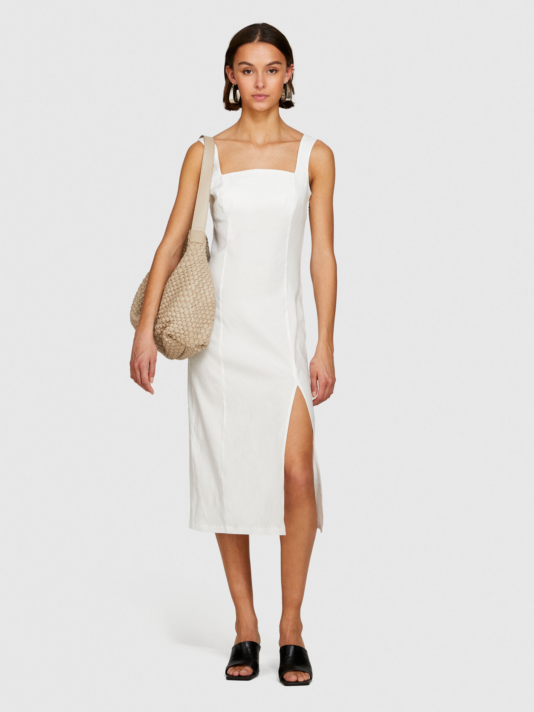 Enges Kleid mit Schlitz, Weiss - Sisley