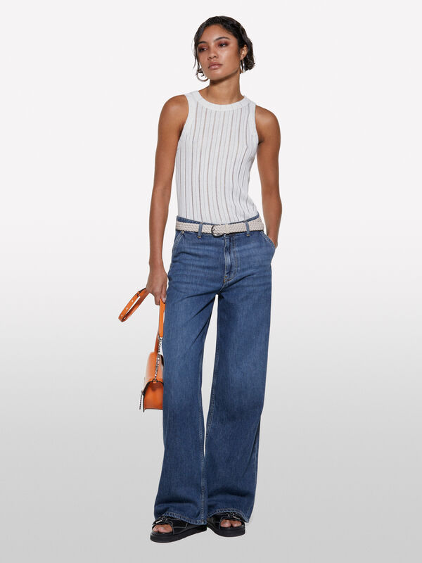 Weißes, schmal geschnittenes, geripptes Tanktop - top für damen | Sisley