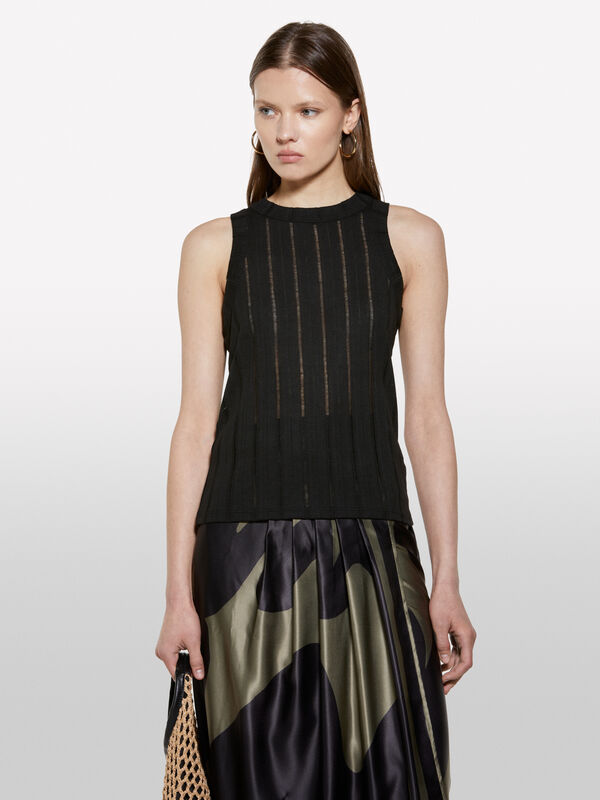 Schwarzes, geripptes Tanktop mit schmaler Passform - top für damen | Sisley