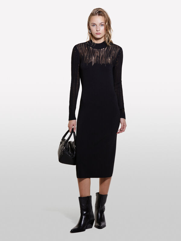 Langes Strickkleid in Schwarz - lange kleider für damen | Sisley