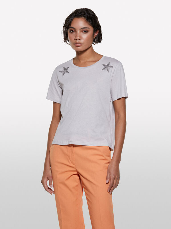 Graues T-Shirt mit Sternenaufdruck - kurzärmeliges t-shirt für damen | Sisley