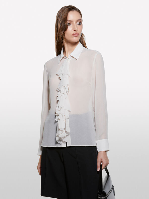 Taubengraues Hemd mit Rüschen - hemden für damen | Sisley