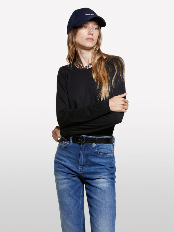 Schwarzes Langarm-T-Shirt - langärmeliges t-shirt für damen | Sisley