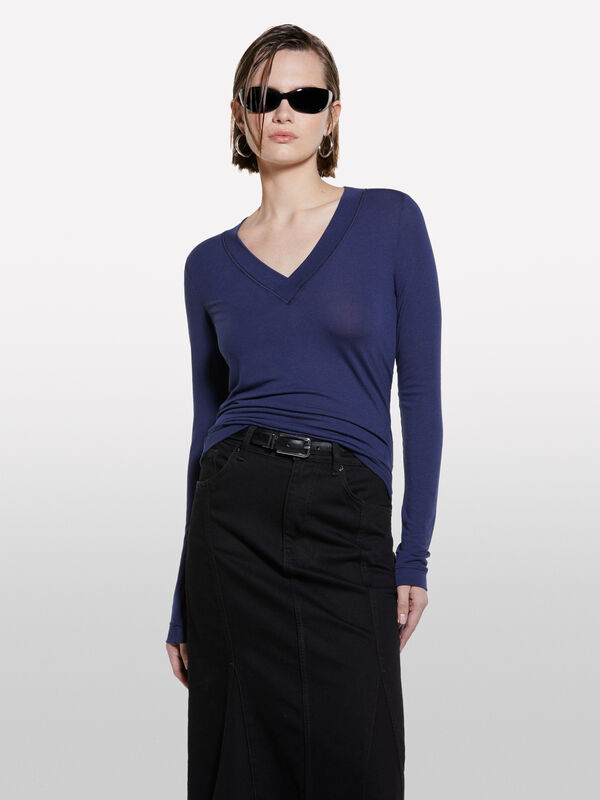 Langärmeliges T-Shirt slim fit in Dunkelblau - langärmeliges t-shirt für damen | Sisley