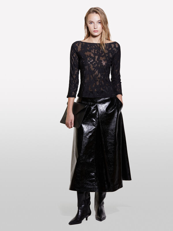 Schwarzes T-Shirt in Fil coupé - top für damen | Sisley