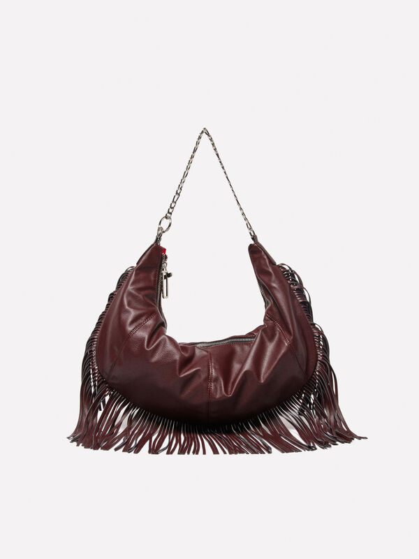 Bordeauxrote Tasche mit Fransen - schultertaschen und umhängetaschen für damen | Sisley