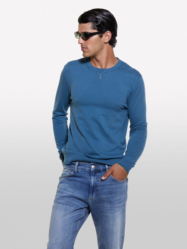 Einfarbig blauer Pullover - rundhalspullover für herren | Sisley