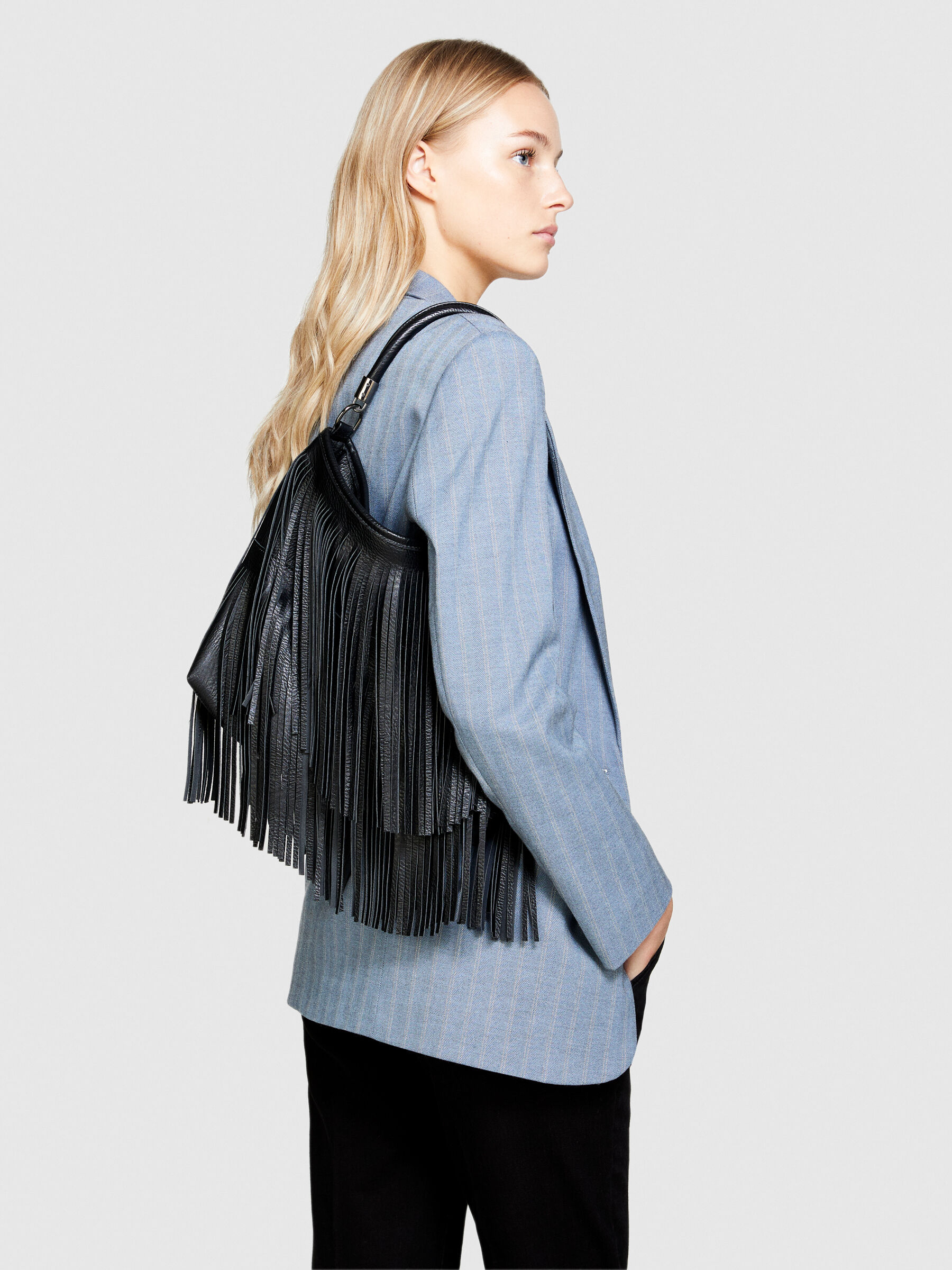Hobo Bag mit Fransen Schwarz Sisley