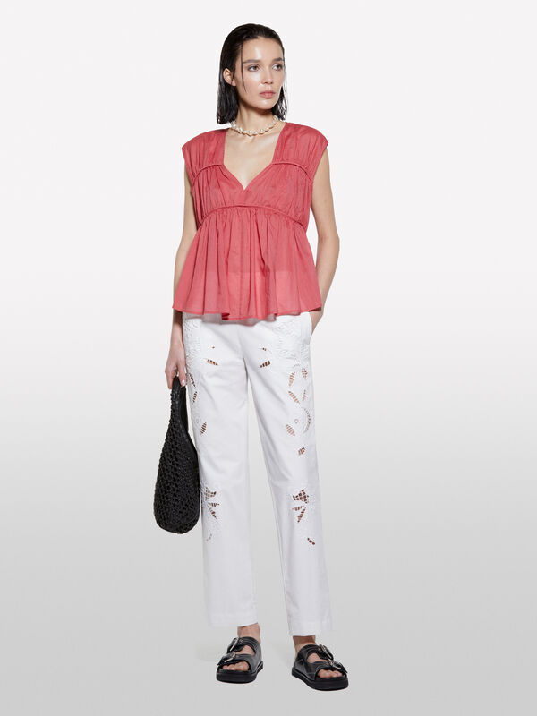 Weiße Hose mit Stickerei Weiße Hose mit Stickerei - regular hosen für damen | Sisley