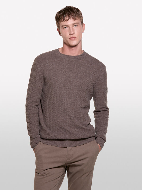 Brauner Pullover in 3D-Strickmuster - rundhalspullover für herren | Sisley