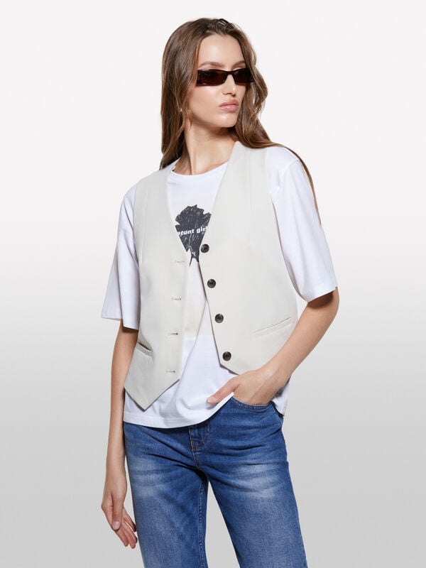 Beige Weste im Slim Fit - westen und pullunder für damen | Sisley