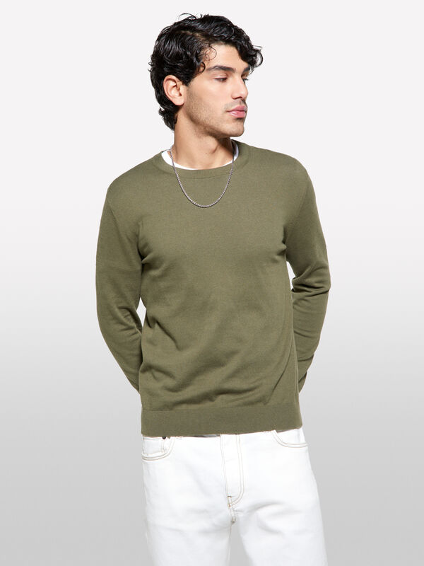 Pulli regular fit in Militägrün - rundhalspullover für herren | Sisley
