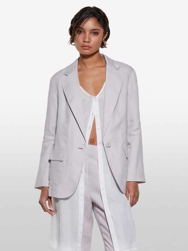 Grauer Blazer aus 100% Leinen - blazer für damen | Sisley