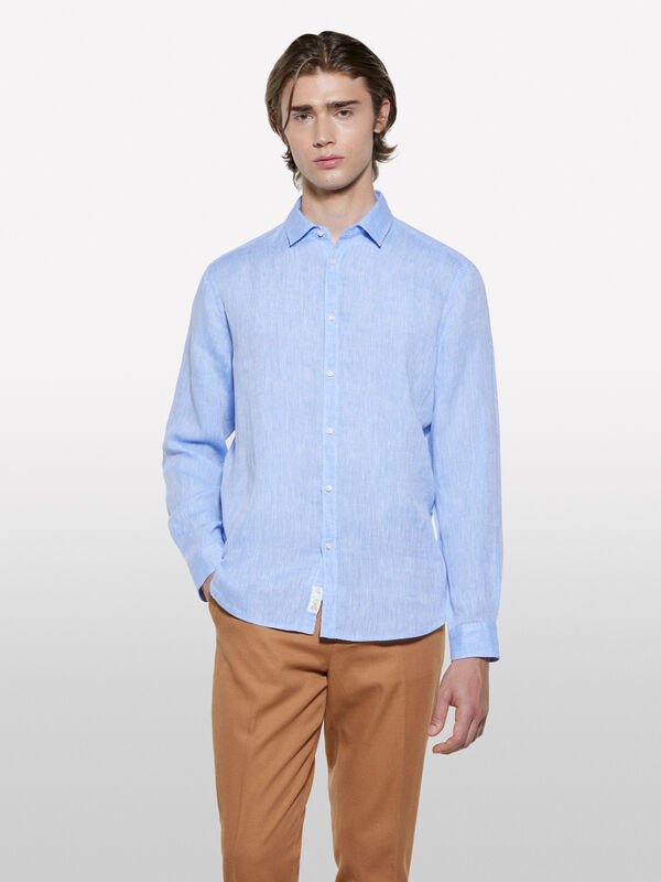 Hellblaues Hemd aus 100% Leinen - regular hemden für herren | Sisley