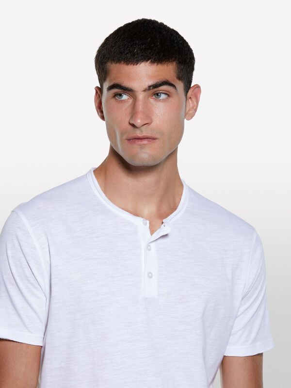 Weißes Henley-T-Shirt - kurzärmeliges t-shirt für herren | Sisley