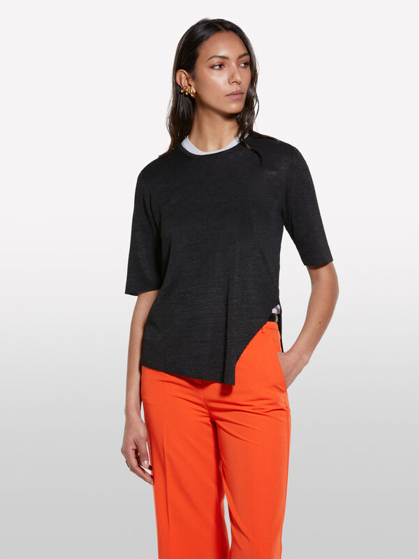 Schwarzer Kurzarmpulli - rundhalspullover für damen | Sisley