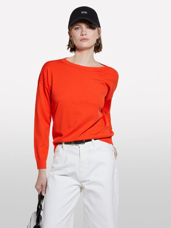 Roter Pulli mit U-Boot-Ausschnitt - pullover u-bootausschnitt für damen | Sisley
